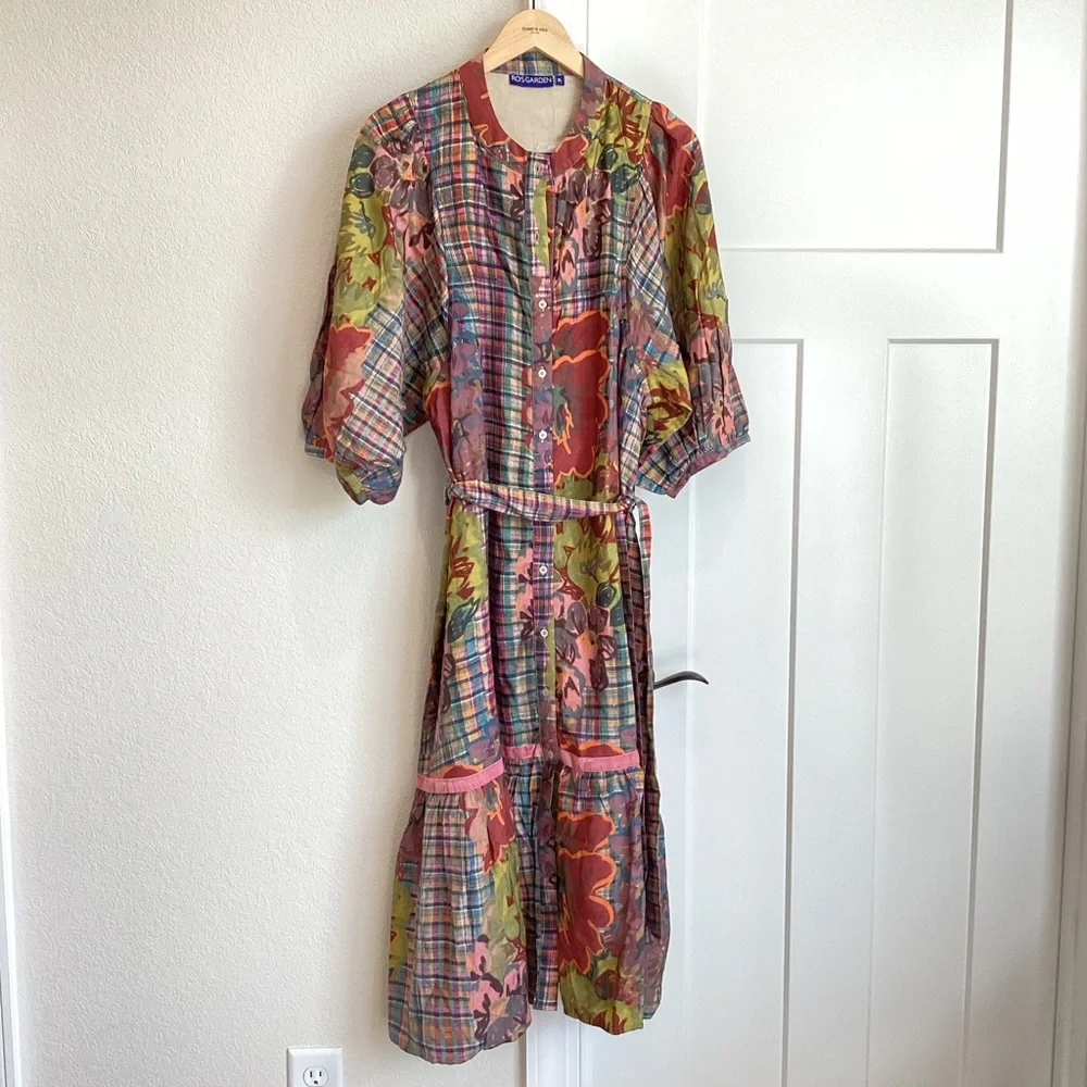 Anthropologie Multicolor Plaid and Floral Dress - Picture 3 of 12